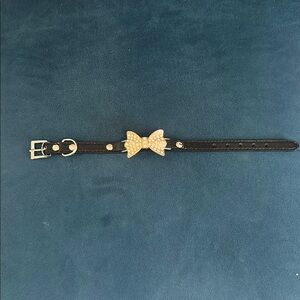 Black Leather pet collar with Gold Bow